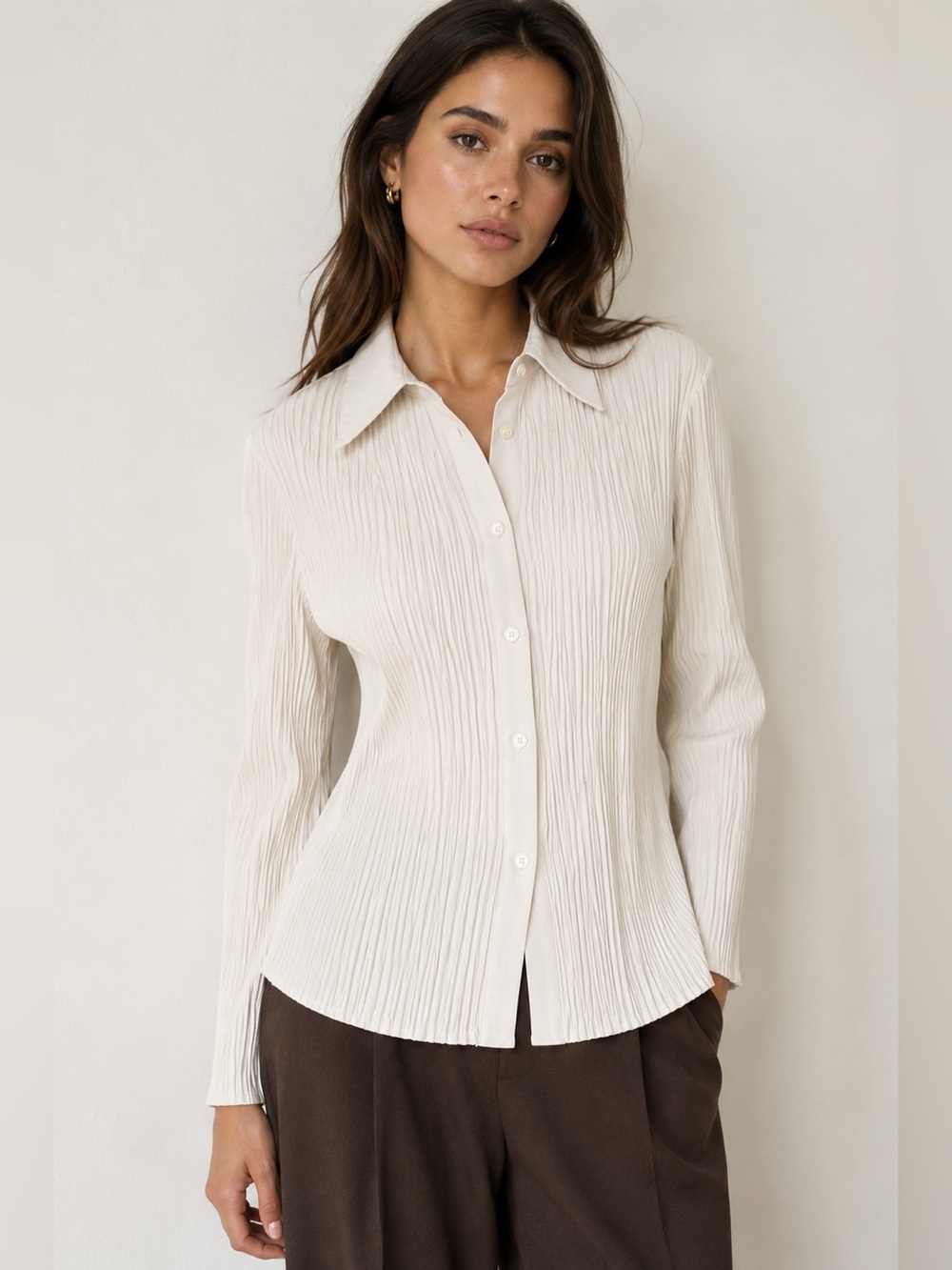 Jessica White Pleated Button-Down Shirt